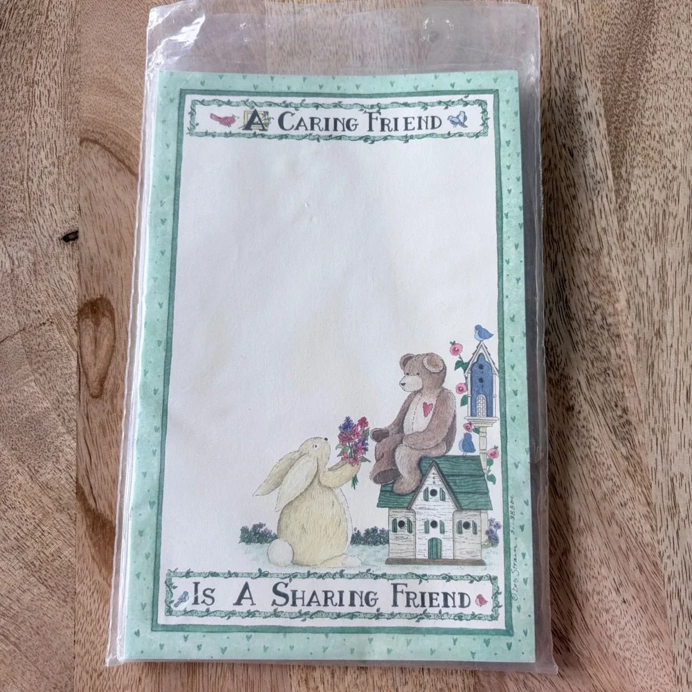 VNTG Saltbox Illustrations Deb Strain Specialty Notepad 50 Shts Bunny Teddy Bear